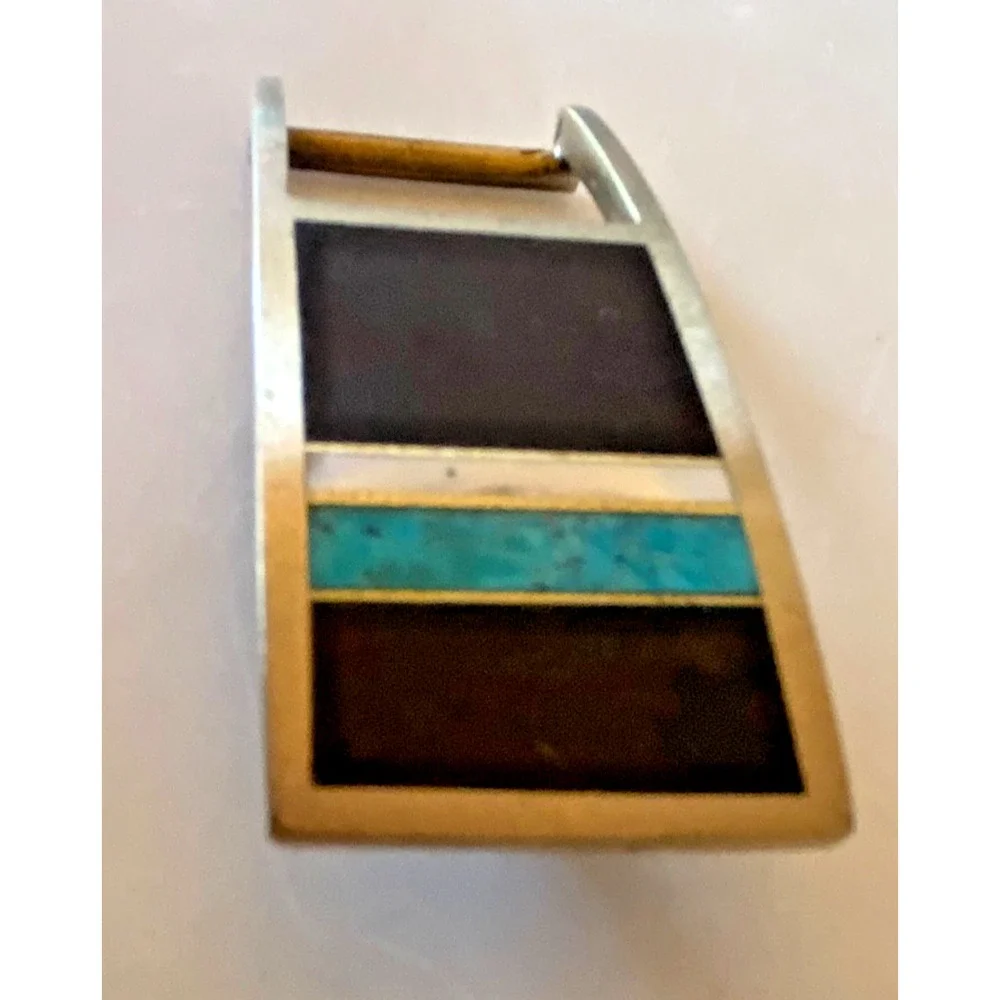 MIKE ROGERS Artist Custom Belt Buckle Albuquerque, NM, Vintage Brass Turquoise